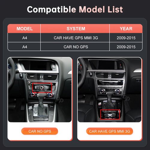 8.9" Car Multimedia Display Linux Touch Screen For Audi A4 2009-2015 With Wireless CarPlay Android Auto Airplay Autolink Functio